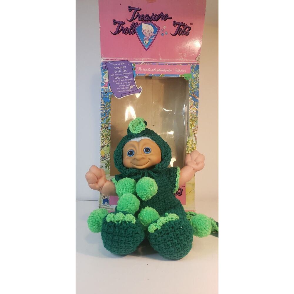 1991 Treasure Troll Tot 14" Doll Bellybutton Wishstone Vintage Dragon Outfit
